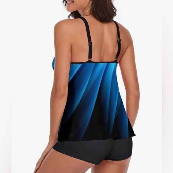 Urchics Women’s Tankini Boyshorts Swimsuit Tummy Control 2 Piece Blue Gradient M - Picture 3 of 9